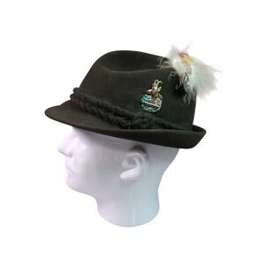 Rein Haar Alpina Bavarian Hat Green Wool Felt Feather Pins Tyrolean Germany